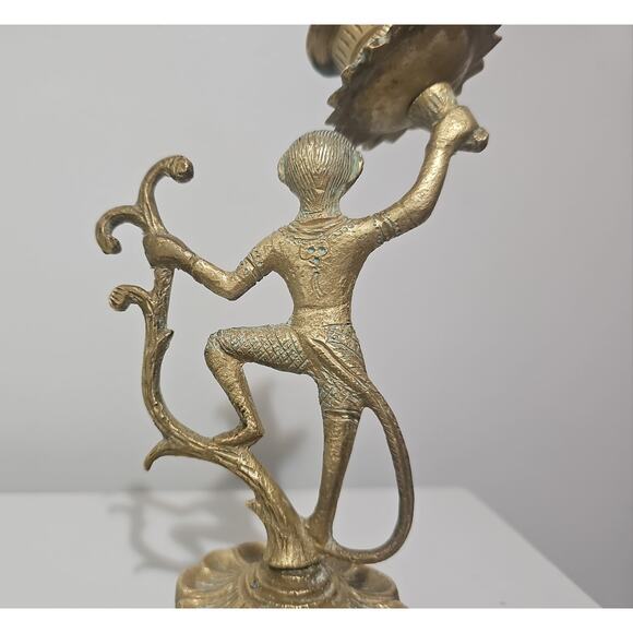 Vintage Brass Monkey Taper Candle Holder Clawfoot Feet Whimsical MCM Art Deco - Picture 7 of 13